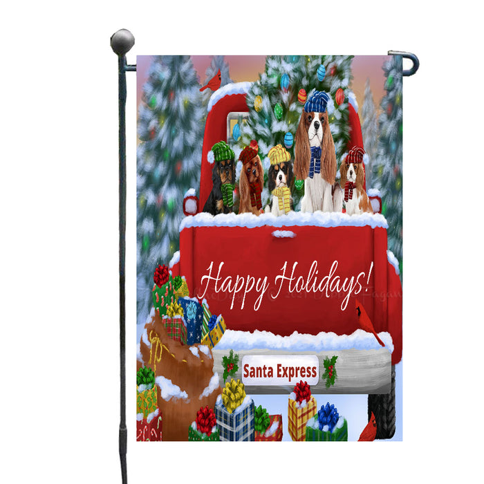 Christmas Red Truck Travlin Home for the Holidays Cavalier King Charles Spaniel Dogs Garden Flags- Outdoor Double Sided Garden Yard Porch Lawn Spring Decorative Vertical Home Flags 12 1/2"w x 18"h