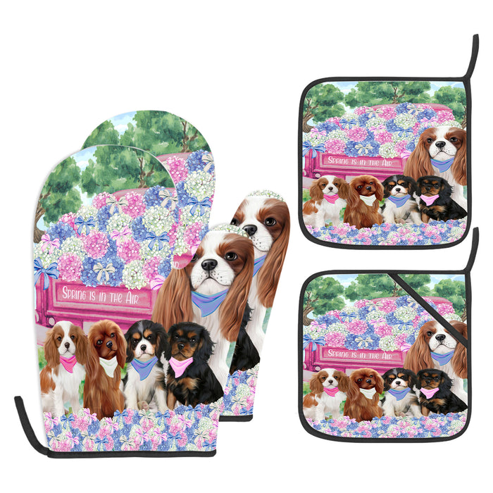 Cavalier King Charles Spaniel Oven Mitts and Pot Holder Set: Kitchen Gloves for Cooking with Potholders, Custom, Personalized, Explore a Variety of Designs, Dog Lovers Gift