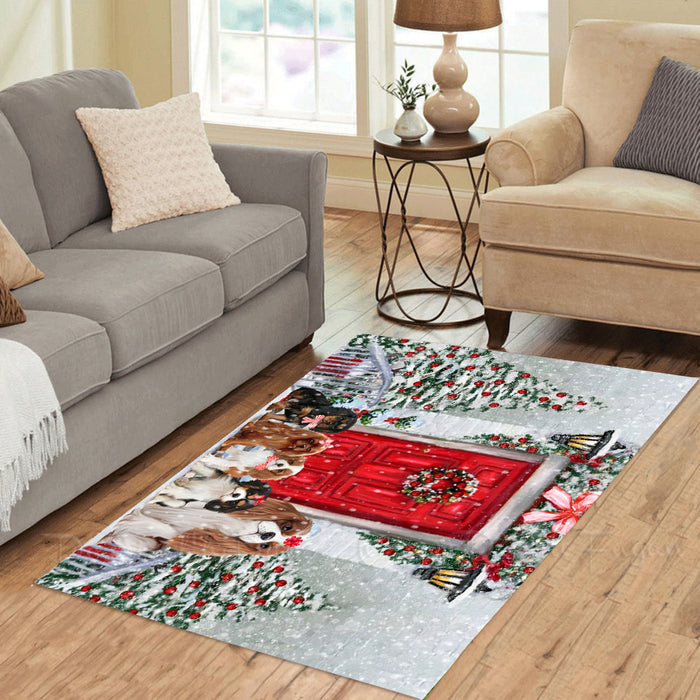 Christmas Holiday Welcome Cavalier King Charles Spaniel Dogs Area Rug - Ultra Soft Cute Pet Printed Unique Style Floor Living Room Carpet Decorative Rug for Indoor Gift for Pet Lovers