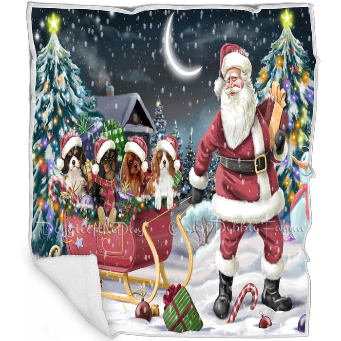 Merry Christmas Happy Holiday Santa Sled Cavalier King Charles Spaniel Dogs Blanket D310