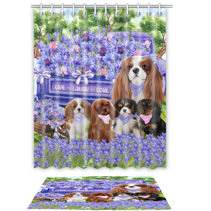 Cavalier King Charles Spaniel Shower Curtain & Bath Mat Set - Explore a Variety of Personalized Designs - Custom Rug and Curtains with hooks for Bathroom Decor - Pet and Dog Lovers Gift