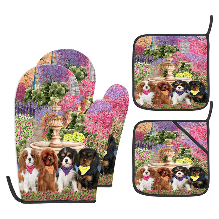 Cavalier King Charles Spaniel Oven Mitts and Pot Holder Set: Kitchen Gloves for Cooking with Potholders, Custom, Personalized, Explore a Variety of Designs, Dog Lovers Gift