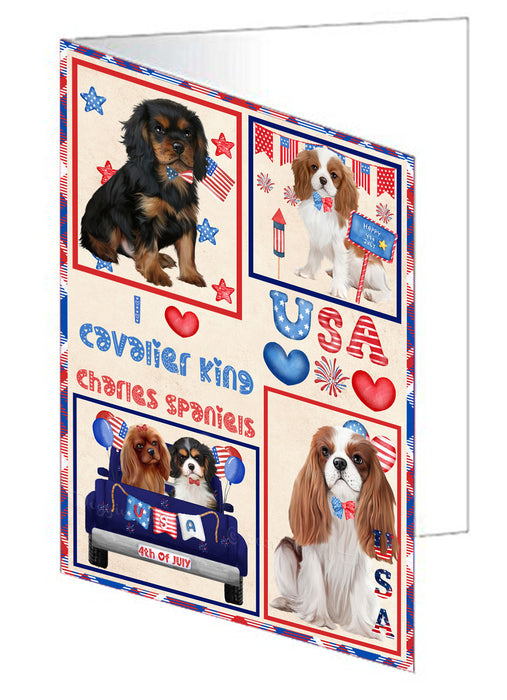 4th of July Independence Day I Love USA Cavalier King Charles Spaniel Dogs Handmade Artwork Assorted Pets Greeting Cards and Note Cards with Envelopes for All Occasions and Holiday Seasons