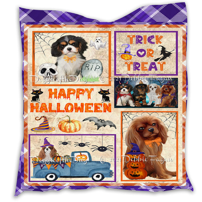 Happy Halloween Trick or Treat Pumpkin Cavalier King Charles Spaniel Dogs Lightweight Soft Bedspread Coverlet Bedding Quilt QUILT60831