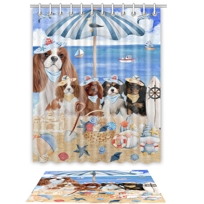 Cavalier King Charles Spaniel Shower Curtain with Bath Mat Set: Explore a Variety of Designs, Personalized, Custom, Curtains and Rug Bathroom Decor, Dog and Pet Lovers Gift