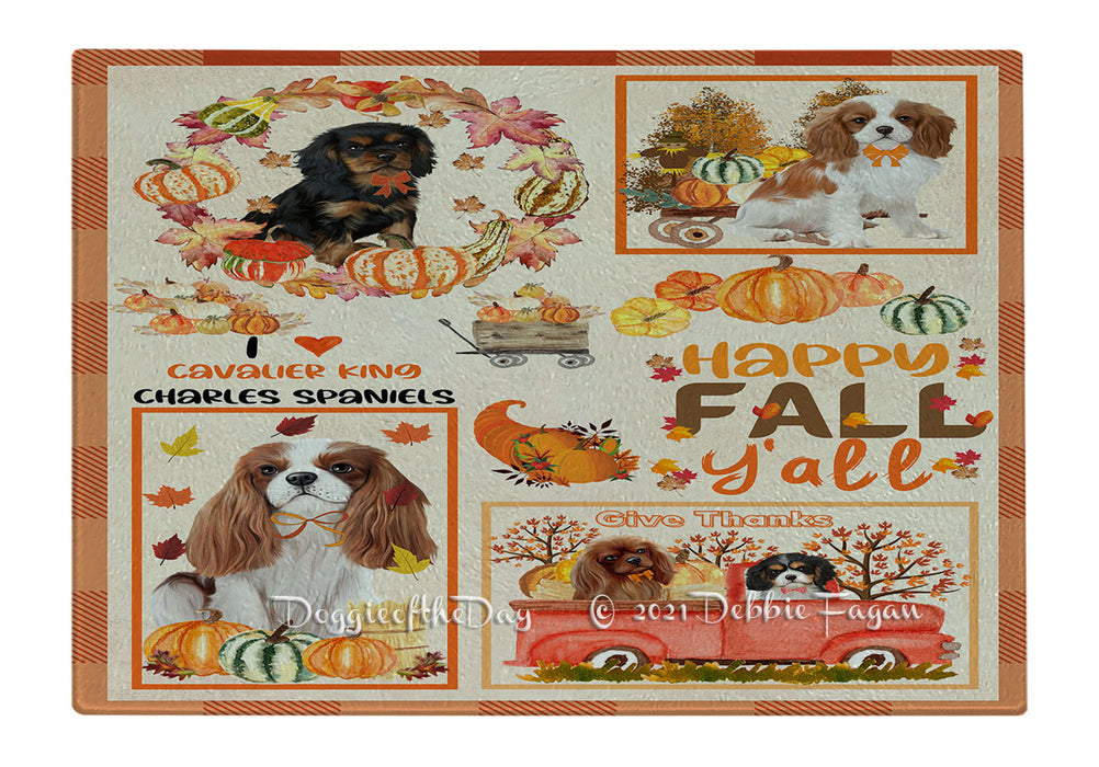 Happy Fall Y'all Pumpkin Cavalier King Charles Spaniel Dogs Cutting Board - Easy Grip Non-Slip Dishwasher Safe Chopping Board Vegetables C79843