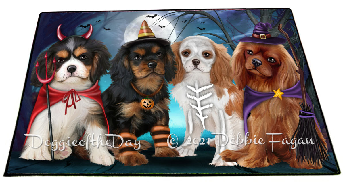 Happy Halloween Trick or Treat Cavalier King Charles Spaniel Dogs Indoor/Outdoor Welcome Floormat - Premium Quality Washable Anti-Slip Doormat Rug FLMS58363