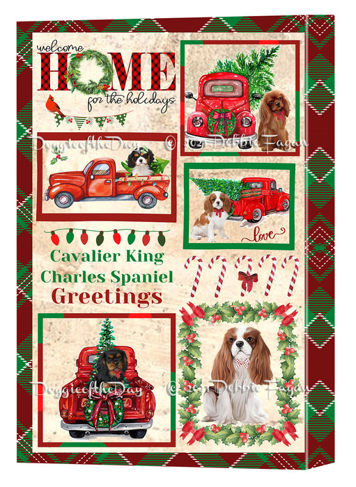 Welcome Home for Christmas Holidays Cavalier King Charles Spaniel Dogs Canvas Wall Art Decor - Premium Quality Canvas Wall Art for Living Room Bedroom Home Office Decor Ready to Hang CVS149426