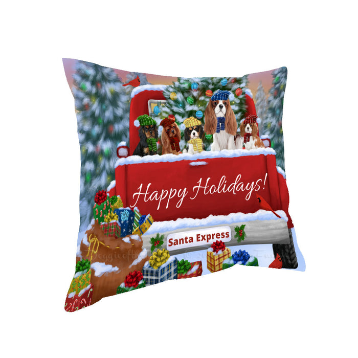 Christmas Red Truck Travlin Home for the Holidays Cavalier King Charles Spaniel Dogs Pillow with Top Quality High-Resolution Images - Ultra Soft Pet Pillows for Sleeping - Reversible & Comfort - Cushion for Sofa Couch Bed - 100% Polyester