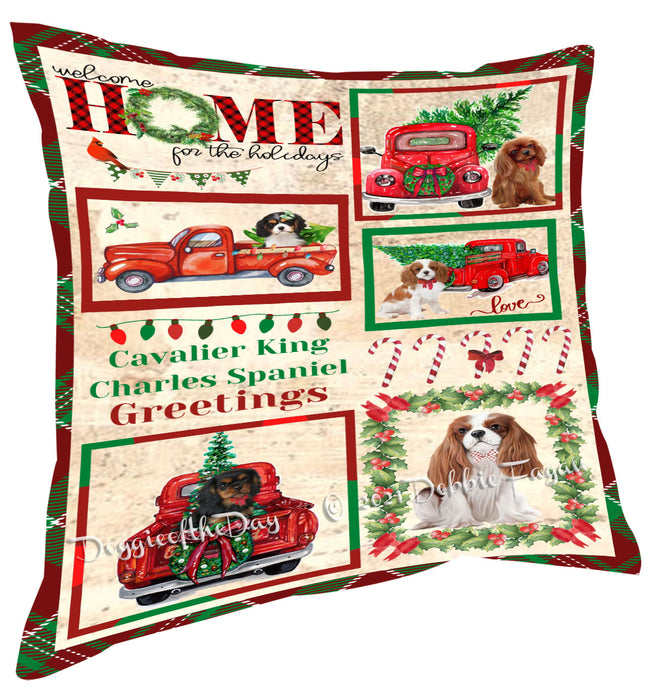 Welcome Home for Christmas Holidays Cavalier King Charles Spaniel Dogs Pillow with Top Quality High-Resolution Images - Ultra Soft Pet Pillows for Sleeping - Reversible & Comfort - Ideal Gift for Dog Lover - Cushion for Sofa Couch Bed - 100% Polyester