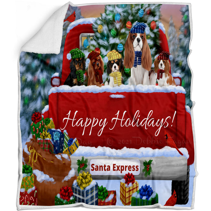 Christmas Red Truck Travlin Home for the Holidays Cavalier King Charles Spaniel Dogs Blanket - Lightweight Soft Cozy and Durable Bed Blanket - Animal Theme Fuzzy Blanket for Sofa Couch