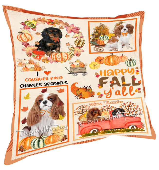 Happy Fall Y'all Pumpkin Cavalier King Charles Spaniel Dogs Pillow with Top Quality High-Resolution Images - Ultra Soft Pet Pillows for Sleeping - Reversible & Comfort - Ideal Gift for Dog Lover - Cushion for Sofa Couch Bed - 100% Polyester