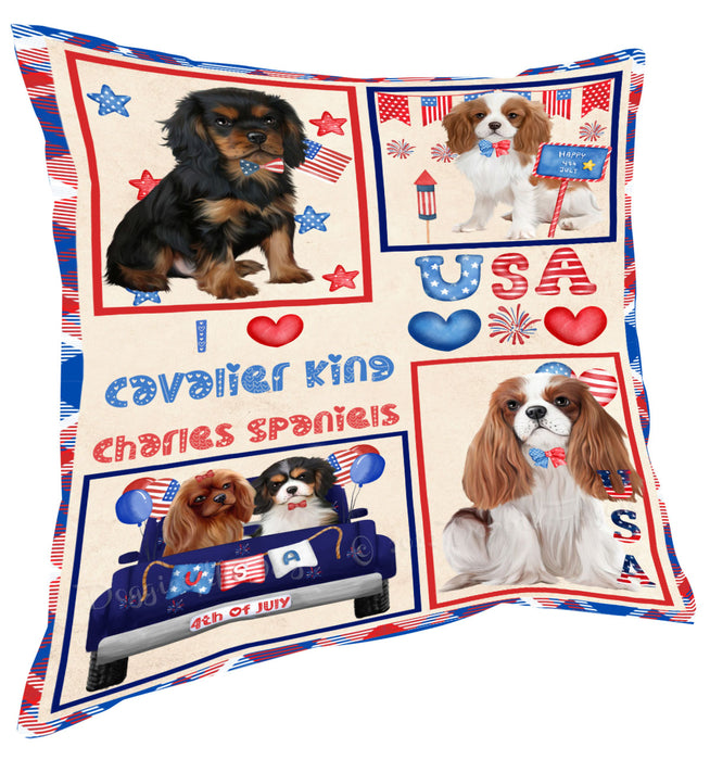 4th of July Independence Day I Love USA Cavalier King Charles Spaniel Dogs Pillow with Top Quality High-Resolution Images - Ultra Soft Pet Pillows for Sleeping - Reversible & Comfort - Ideal Gift for Dog Lover - Cushion for Sofa Couch Bed - 100% Polyester