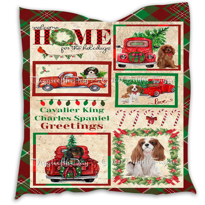Welcome Home for Christmas Holidays Cavalier King Charles Spaniel Dogs Quilt Bed Coverlet Bedspread - Pets Comforter Unique One-side Animal Printing - Soft Lightweight Durable Washable Polyester Quilt