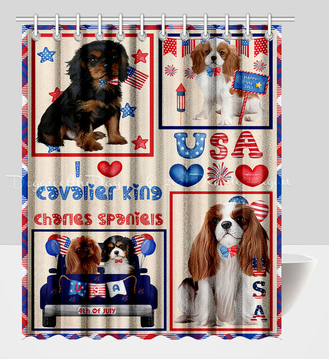 4th of July Independence Day I Love USA Cavalier King Charles Spaniel Dogs Shower Curtain Pet Painting Bathtub Curtain Waterproof Polyester One-Side Printing Decor Bath Tub Curtain for Bathroom with Hooks