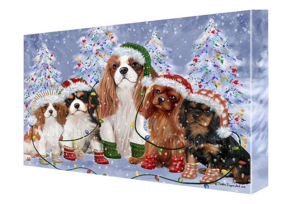 Christmas Lights and Cavalier King Charles Spaniel Dogs Canvas Wall Art - Premium Quality Ready to Hang Room Decor Wall Art Canvas - Unique Animal Printed Digital Painting for Decoration