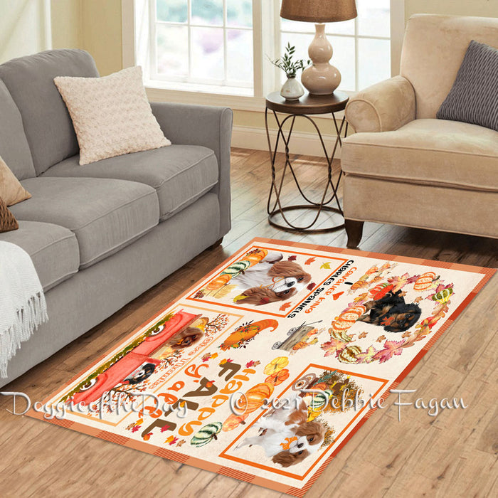 Happy Fall Y'all Pumpkin Cavalier King Charles Spaniel Dogs Polyester Living Room Carpet Area Rug ARUG66754