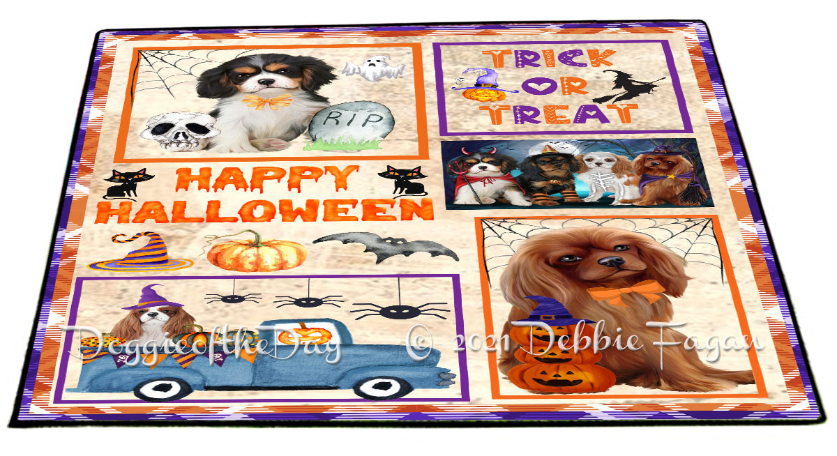 Happy Halloween Trick or Treat Cavalier King Charles Spaniel Dogs Indoor/Outdoor Welcome Floormat - Premium Quality Washable Anti-Slip Doormat Rug FLMS58054