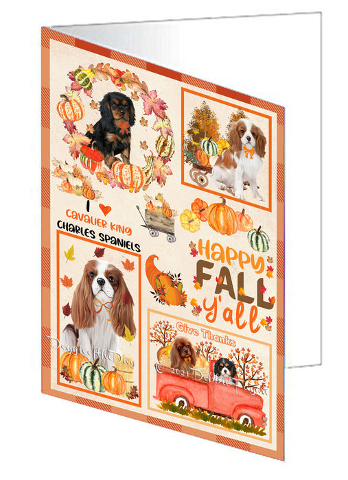 Happy Fall Y'all Pumpkin Cavalier King Charles Spaniel Dogs Handmade Artwork Assorted Pets Greeting Cards and Note Cards with Envelopes for All Occasions and Holiday Seasons GCD76967