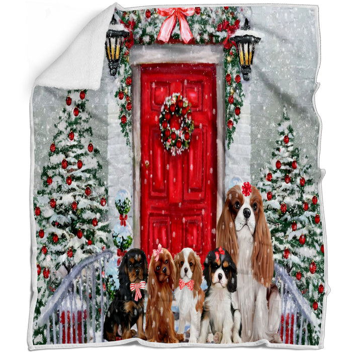Christmas Holiday Welcome Cavalier King Charles Spaniel Dogs Blanket - Lightweight Soft Cozy and Durable Bed Blanket - Animal Theme Fuzzy Blanket for Sofa Couch