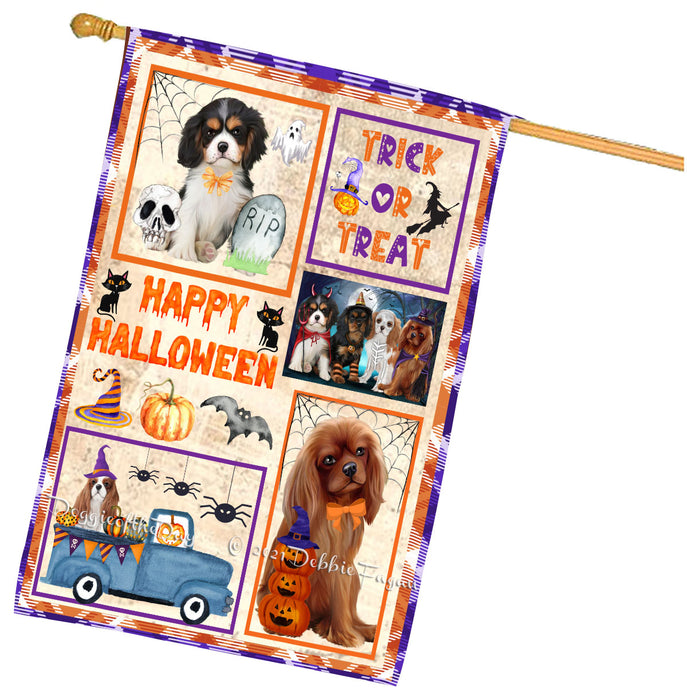 Happy Halloween Trick or Treat Cavalier King Charles Spaniel Dogs House Flag Outdoor Decorative Double Sided Pet Portrait Weather Resistant Premium Quality Animal Printed Home Decorative Flags 100% Polyester