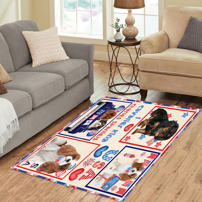 4th of July Independence Day I Love USA Cavalier King Charles Spaniel Dogs Area Rug - Ultra Soft Cute Pet Printed Unique Style Floor Living Room Carpet Decorative Rug for Indoor Gift for Pet Lovers