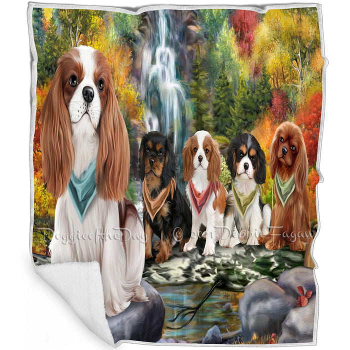 Scenic Waterfall Cavalier King Charles Spaniels Dog Blanket BLNKT63120