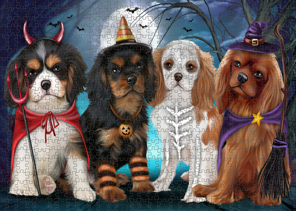 Happy Halloween Trick or Treat Cavalier King Charles Spaniel Dogs Portrait Jigsaw Puzzle for Adults Animal Interlocking Puzzle Game Unique Gift for Dog Lover's with Metal Tin Box