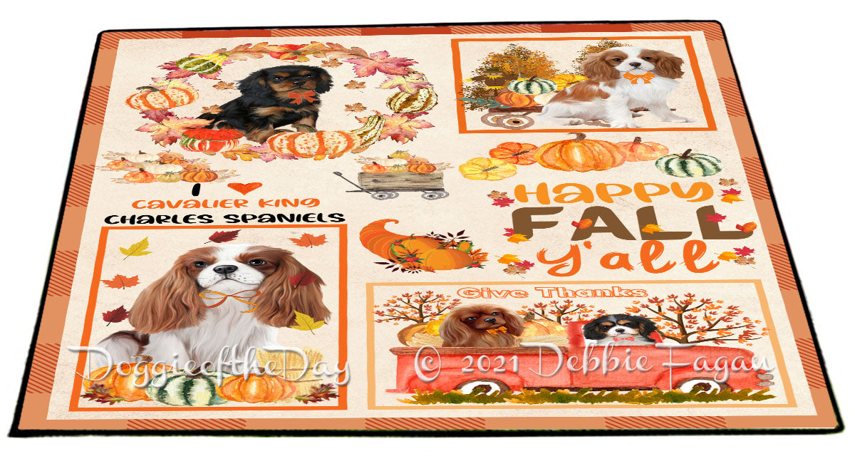 Happy Fall Y'all Pumpkin Cavalier King Charles Spaniel Dogs Indoor/Outdoor Welcome Floormat - Premium Quality Washable Anti-Slip Doormat Rug FLMS58594