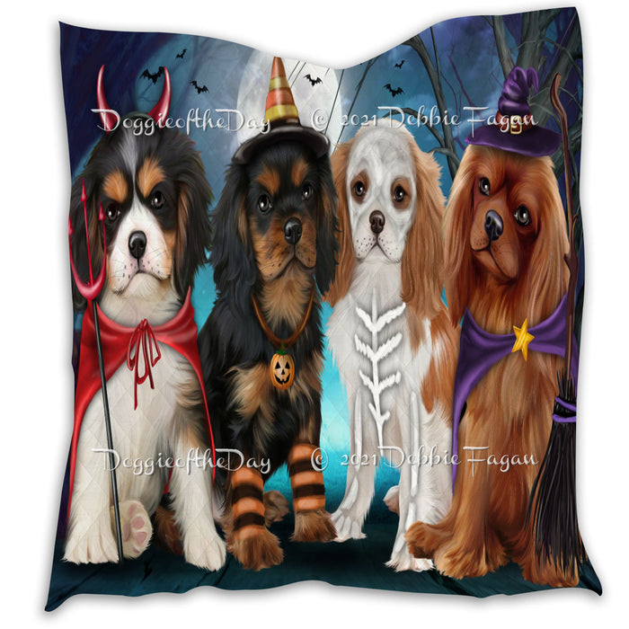 Happy Halloween Trick or Treat Cavalier King Charles Spaniel Dogs Lightweight Soft Bedspread Coverlet Bedding Quilt QUILT60291