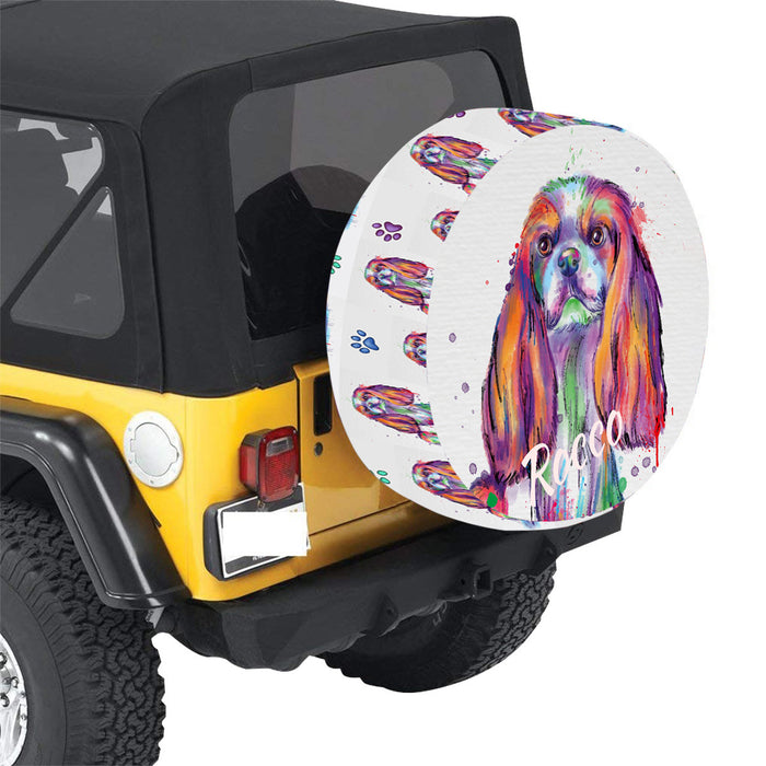 Custom Pet Name Personalized Watercolor Cavalier King Charles Spaniel Dog Car Tire Cover