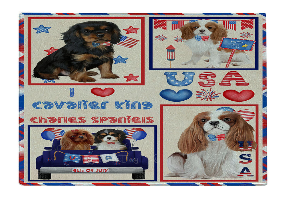 4th of July Independence Day I Love USA Cavalier King Charles Spaniel Dogs Cutting Board - For Kitchen - Scratch & Stain Resistant - Designed To Stay In Place - Easy To Clean By Hand - Perfect for Chopping Meats, Vegetables