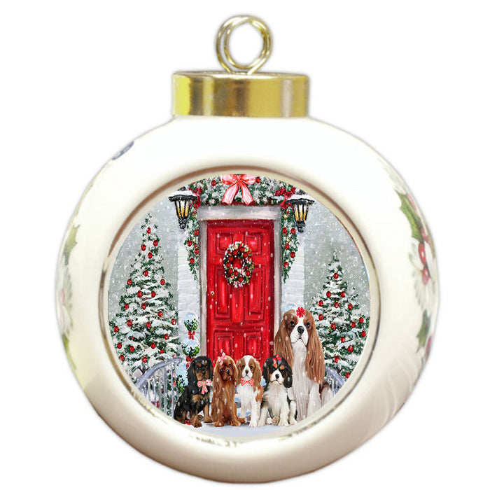 Christmas Holiday Welcome Cavalier King Charles Spaniel Dogs Round Ball Christmas Ornament Pet Decorative Hanging Ornaments for Christmas X-mas Tree Decorations - 3" Round Ceramic Ornament