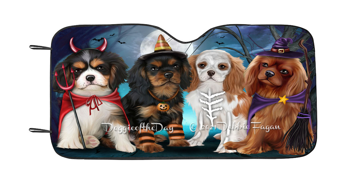 Happy Halloween Trick or Treat Cavalier King Charles Spaniel Dogs Car Sun Shade Cover Curtain