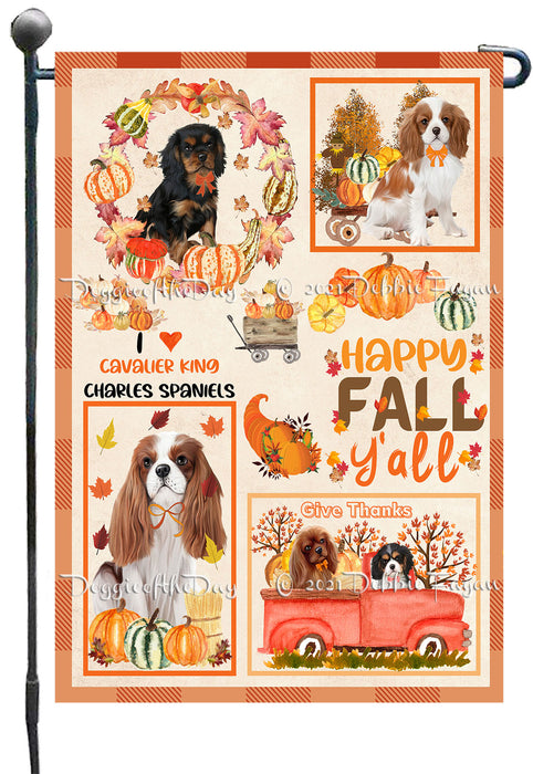Happy Fall Y'all Pumpkin Cavalier King Charles Spaniel Dogs Garden Flags- Outdoor Double Sided Garden Yard Porch Lawn Spring Decorative Vertical Home Flags 12 1/2"w x 18"h