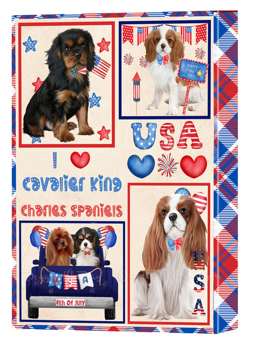 4th of July Independence Day I Love USA Cavalier King Charles Spaniel Dogs Canvas Wall Art - Premium Quality Ready to Hang Room Decor Wall Art Canvas - Unique Animal Printed Digital Painting for Decoration
