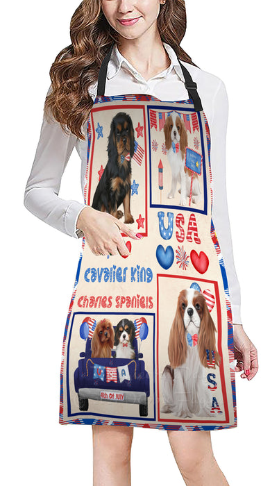 4th of July Independence Day I Love USA Cavalier King Charles Spaniel Dogs Apron - Adjustable Long Neck Bib for Adults - Waterproof Polyester Fabric With 2 Pockets - Chef Apron for Cooking, Dish Washing, Gardening, and Pet Grooming