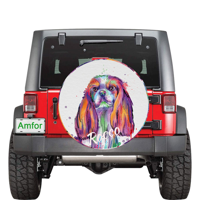 Custom Pet Name Personalized Watercolor Cavalier King Charles Spaniel Dog Car Tire Cover