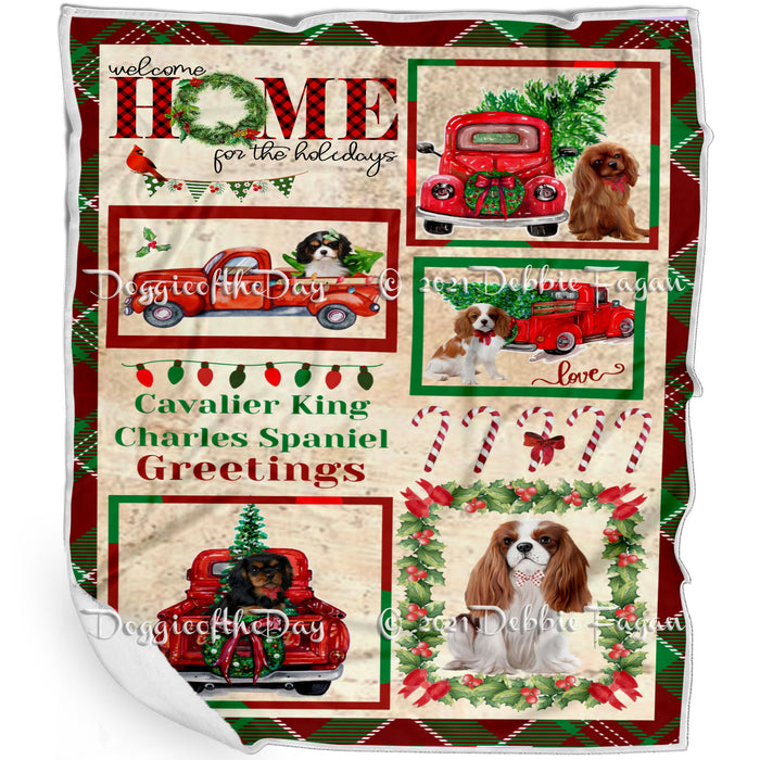 Welcome Home for Christmas Holidays Cavalier King Charles Spaniel Dogs Blanket BLNKT71911