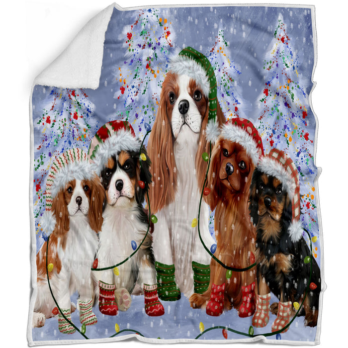 Christmas Lights and Cavalier King Charles Spaniel Dogs Blanket - Lightweight Soft Cozy and Durable Bed Blanket - Animal Theme Fuzzy Blanket for Sofa Couch