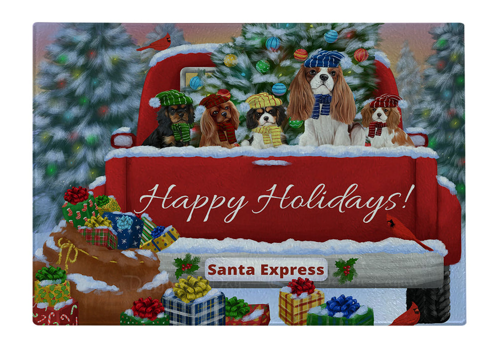 Christmas Red Truck Travlin Home for the Holidays Cavalier King Charles Spaniel Dogs Cutting Board - For Kitchen - Scratch & Stain Resistant - Designed To Stay In Place - Easy To Clean By Hand - Perfect for Chopping Meats, Vegetables
