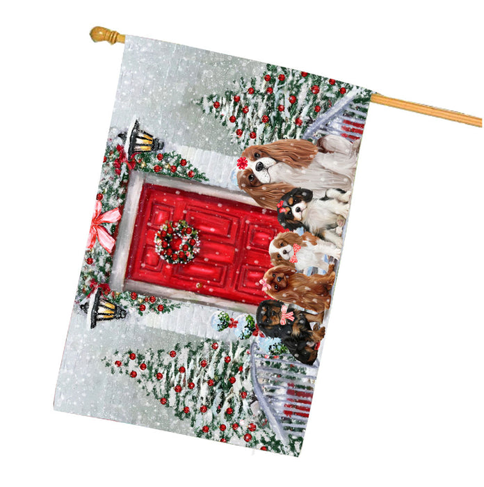 Christmas Holiday Welcome Cavalier King Charles Spaniel Dogs House Flag Outdoor Decorative Double Sided Pet Portrait Weather Resistant Premium Quality Animal Printed Home Decorative Flags 100% Polyester