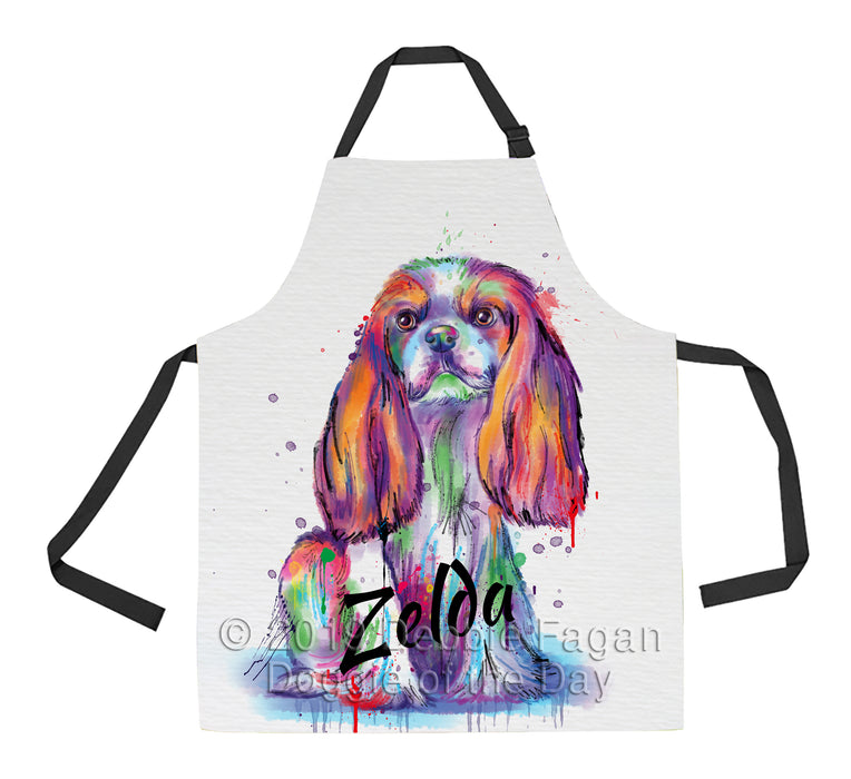 Custom Pet Name Personalized Watercolor Cavalier King Charles Spaniel Dog Apron