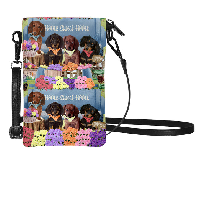 Rhododendron Home Sweet Home Garden Blue Truck Dachshund Dog on Small Cell Phone Purse