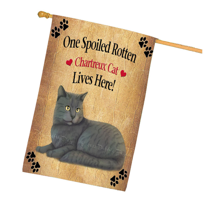 Spoiled Rotten Chartreux Cat House Flag Outdoor Decorative Double Sided Pet Portrait Weather Resistant Premium Quality Animal Printed Home Decorative Flags 100% Polyester FLG68283
