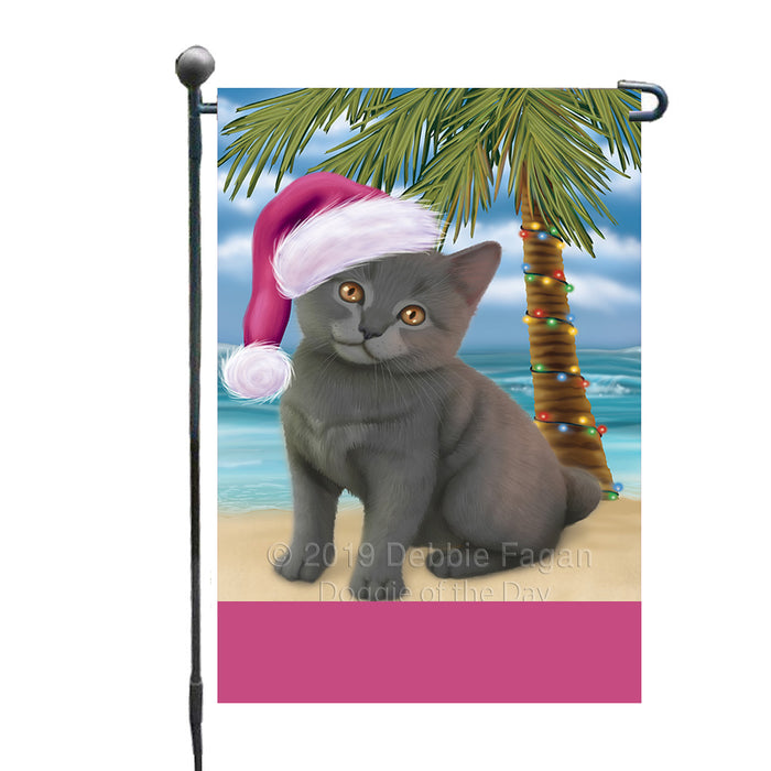Personalized Summertime Happy Holidays Christmas Chartreux Cat on Tropical Island Beach  Custom Garden Flags GFLG-DOTD-A60449