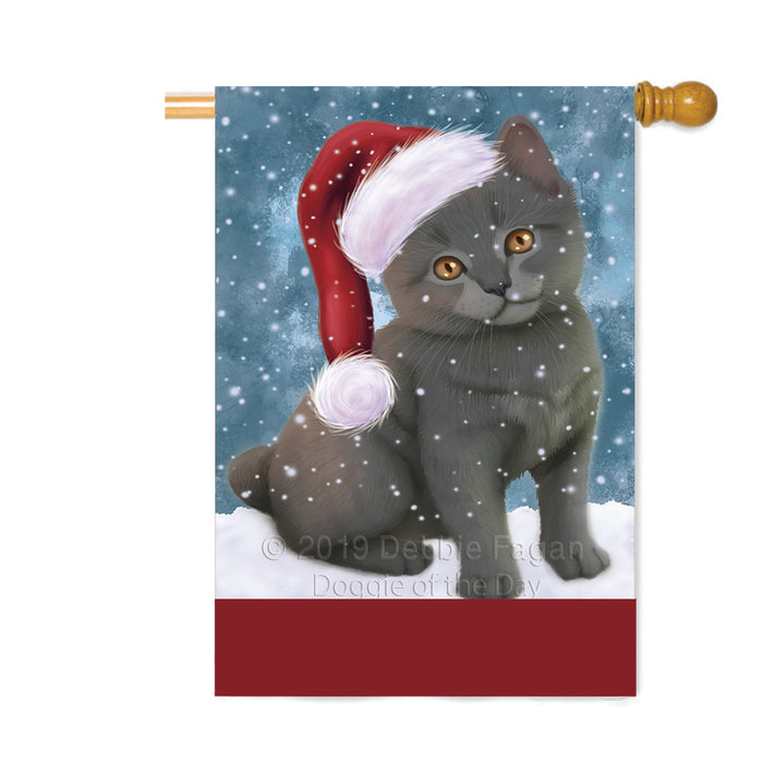 Personalized Let It Snow Happy Holidays Chartreux Cat Custom House Flag FLG-DOTD-A62366