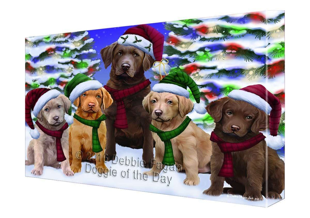 Chesapeake Bay Retriever Dog Christmas Family Portrait in Holiday Scenic Background Canvas Wall Art
