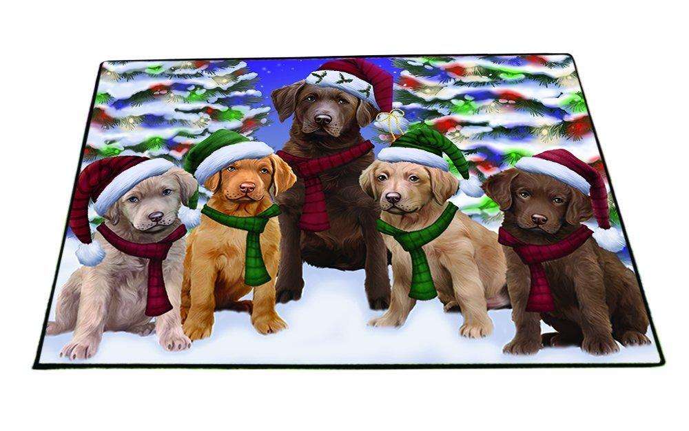 Chesapeake Bay Retriever Dog Christmas Family Portrait in Holiday Scenic Background Indoor/Outdoor Floormat
