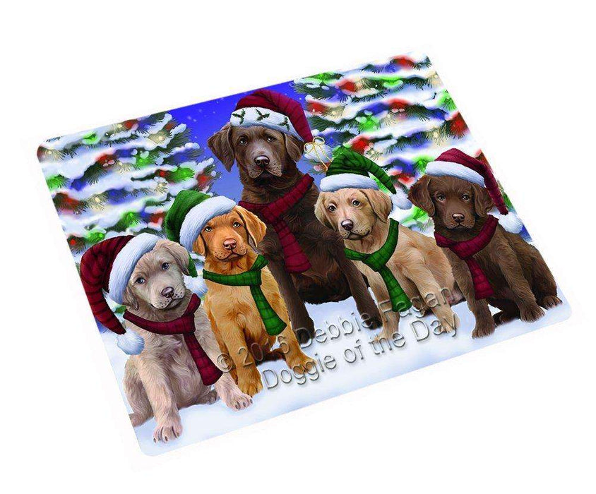 Chesapeake Bay Retriever Dog Christmas Family Portrait in Holiday Scenic Background Tempered Cutting Board